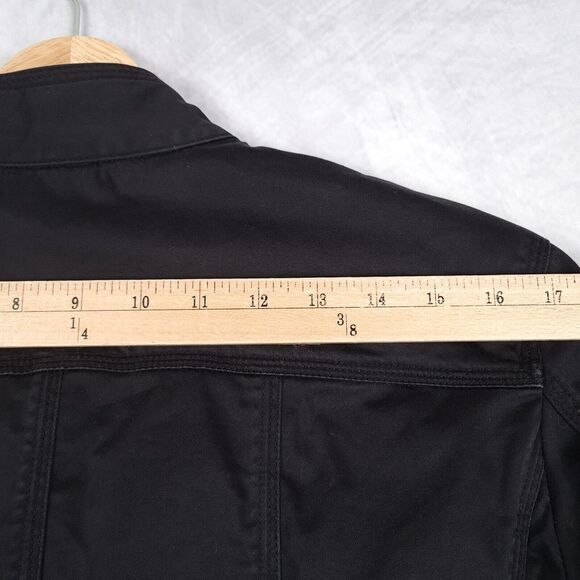 Chicos Field Coat Womens 1 Small Black Metal Twist Closure Flip Cuff Utility - Picture 11 of 16